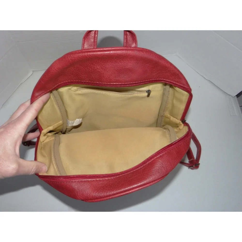 Red Faux Leather Mini Backpack Pebbled Dome Bag Adjustable Straps 4131